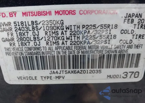 2010 Mitsubishi Outlander Gt из США, поврежденный, VIN JA4JT5AX6AZ012035